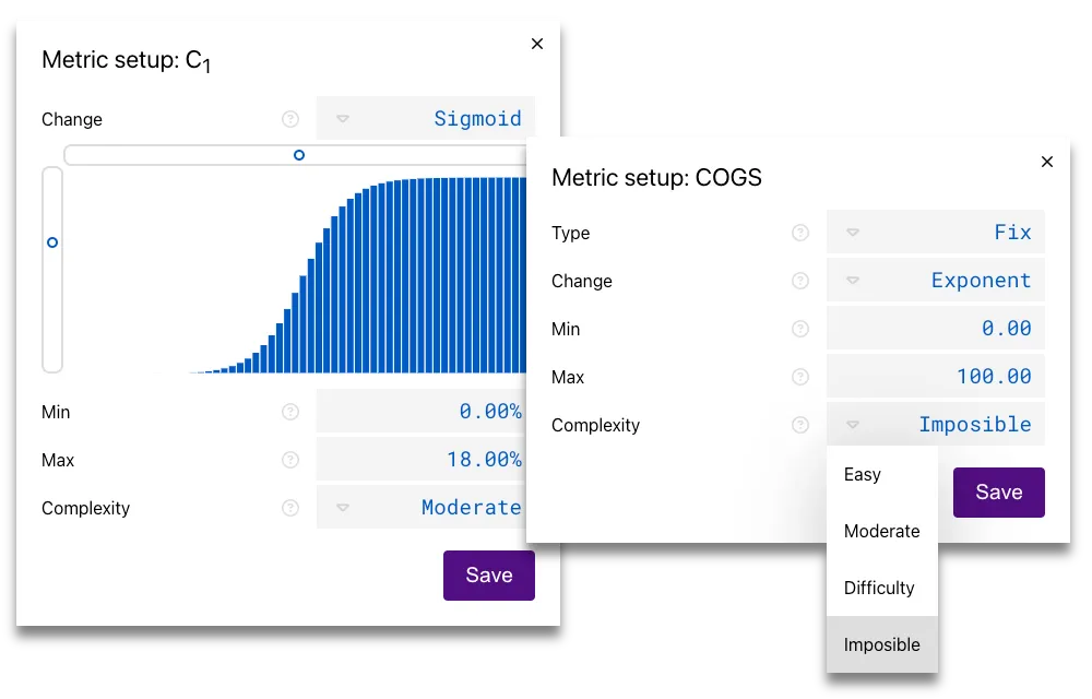 Especifica los parámetros de crecimiento del modelo